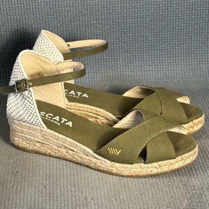 VISCATA Salina Olive Green Canvas Espadrille Wedge Sandals Women’s Sz 8 US 39 EU